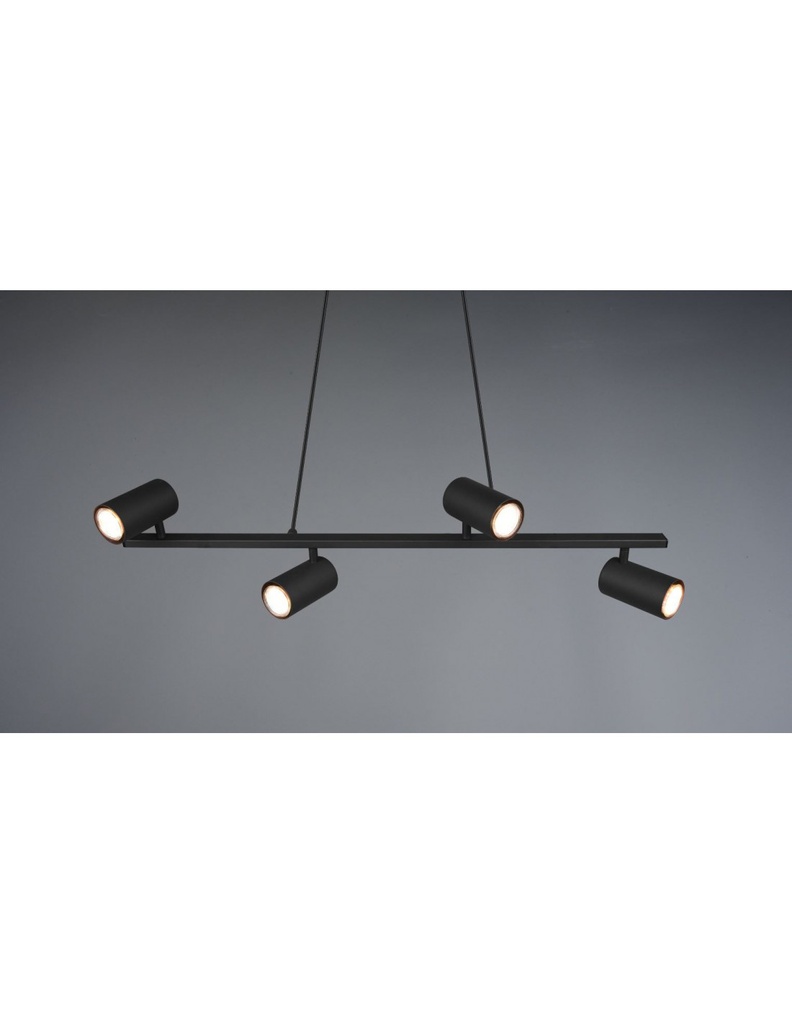 Sospensione Nera 4 Faretti Spot GU10 Orientabili Marley Trio Lighting