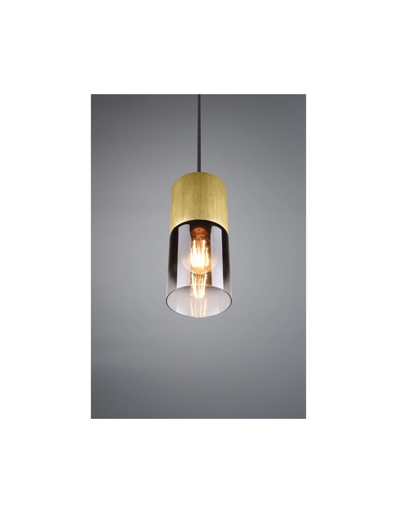 Sospensione Singola Robin Ottone Vetro Fumé Trio Lighting