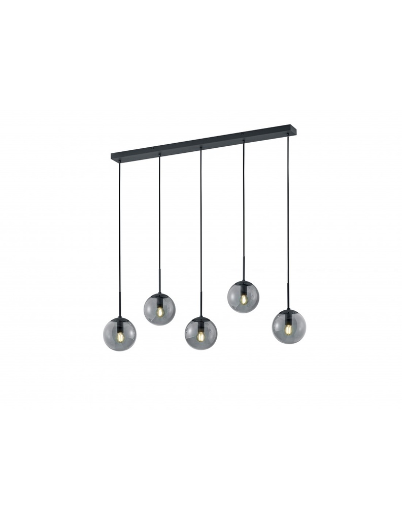 Sospensione in Linea 5 Sfere Vetro Fumé Balini Antracite Trio Lighting