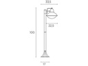 Struttura in alluminio pressofuso con connettore, portalampada in porcellana E27, adatta per lampade a risparmio energetico, altezza max lampada 160 mm, alimentazione 230V, protezione IP44, potenza massima lampade 60W bianco