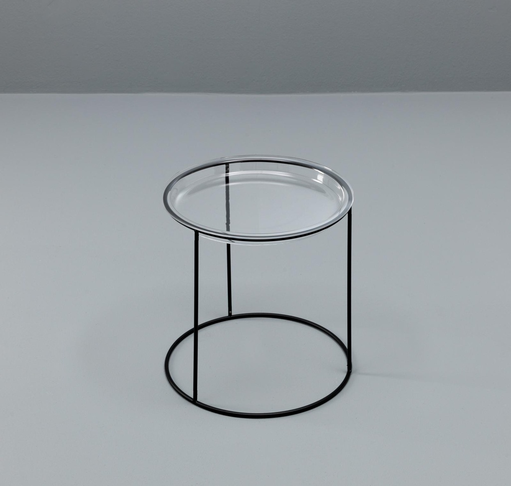 Tavolino con top in vetro temperato e base nera 40x40 cm