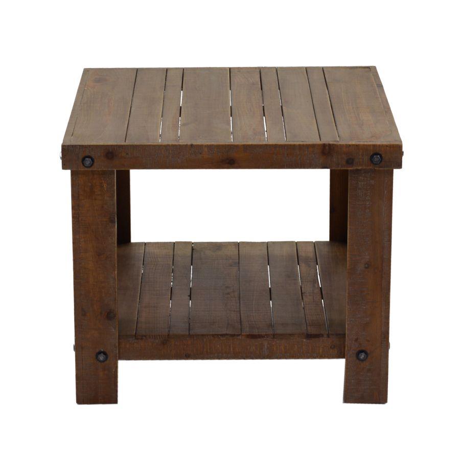 Tavolino da salotto quadrato noce country 2 piani 60x60xh.50 cm