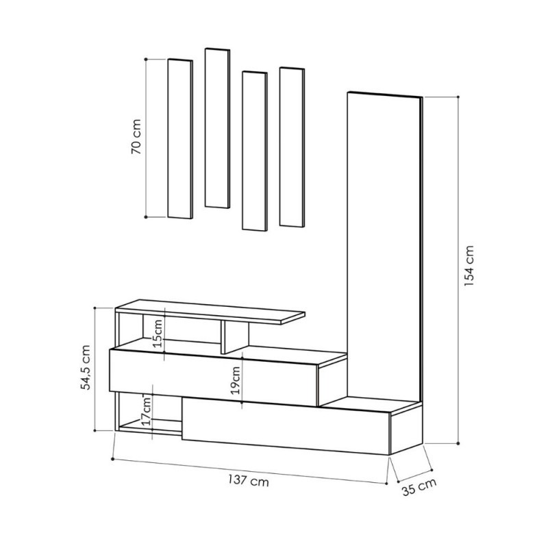 Mobile da ingresso tortora e noce con specchio Ramda 137x35xh.154 cm