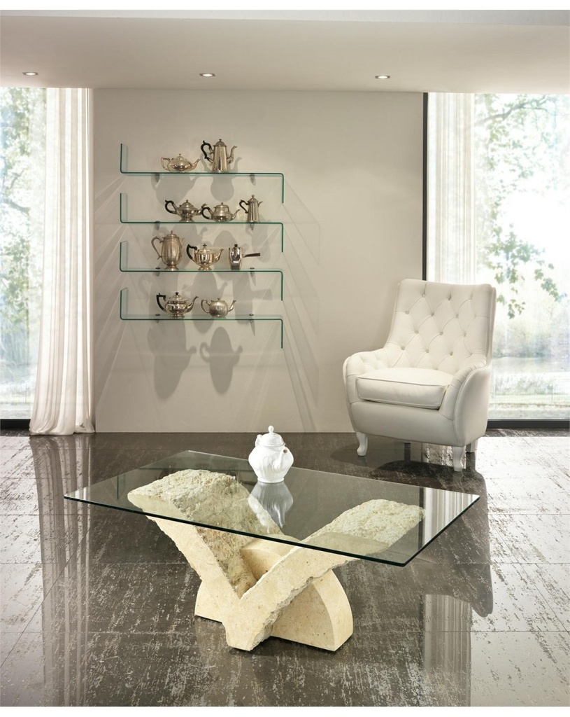 Tavolino trasparente-beige 70 cm x 120 cm H. 40 cm
