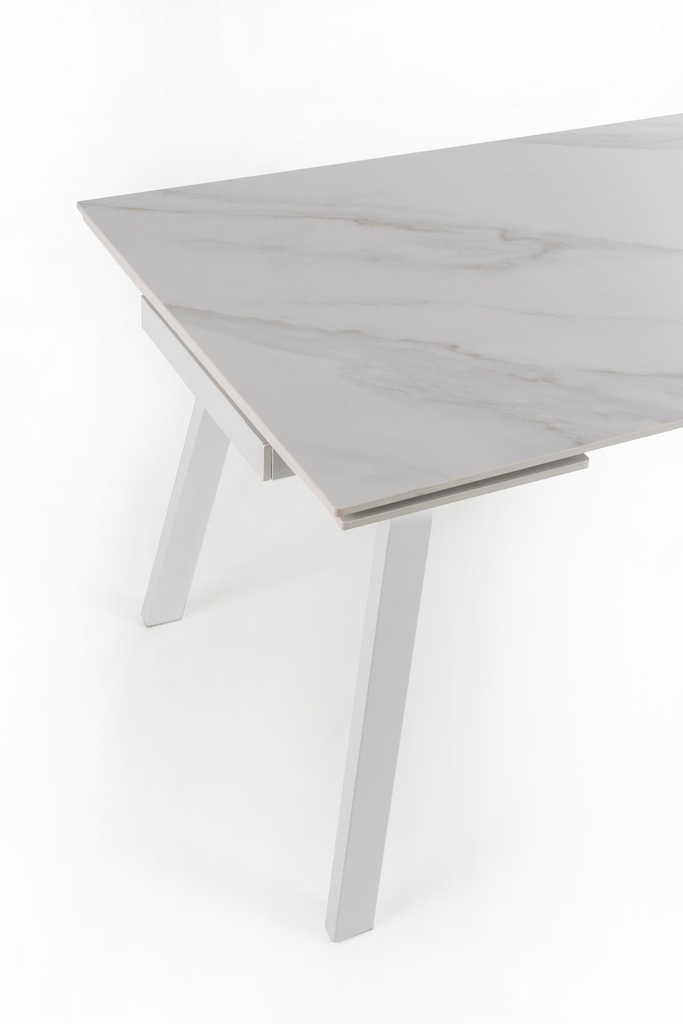 Tavolo allungabile con top in pietra effetto marmo bianco 140/200x80x76h cm
