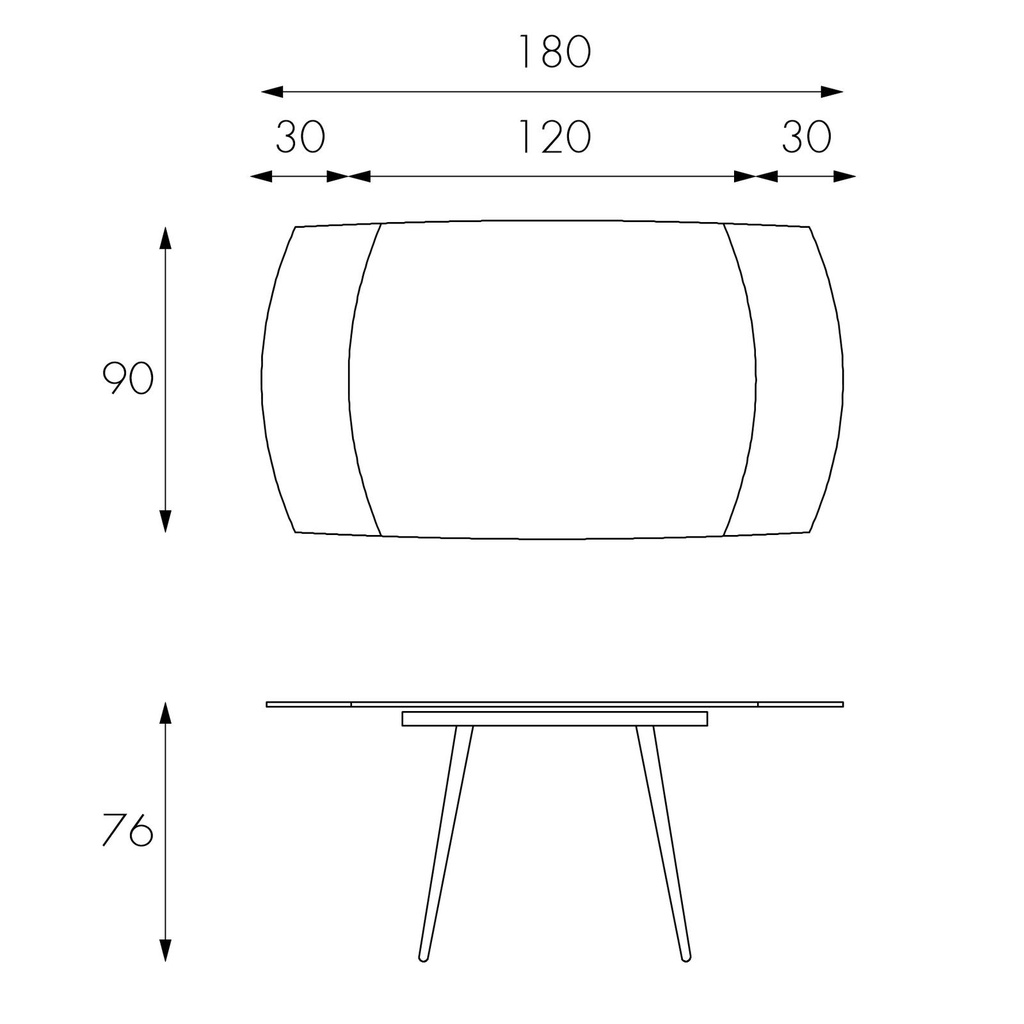 Tavolo allungabile con top in vetro temperato bianco 120/180x90h cm