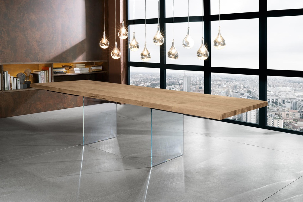 Tavolo allungabile in rovere impiallacciato e top in rovere naturale 200/300x100 cm