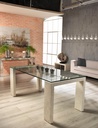 Tavolo fisso 180x90 cm con top in vetro temperato e gambe e base beige