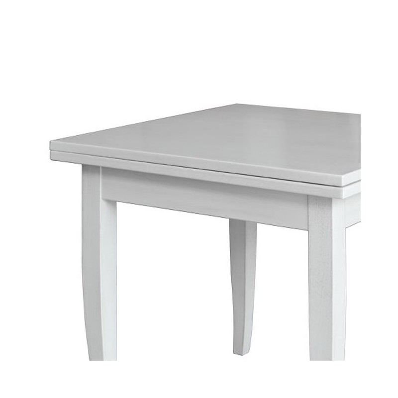 Tavolo in legno massello quadrato allungabile colore bianco 90x90/180 cm