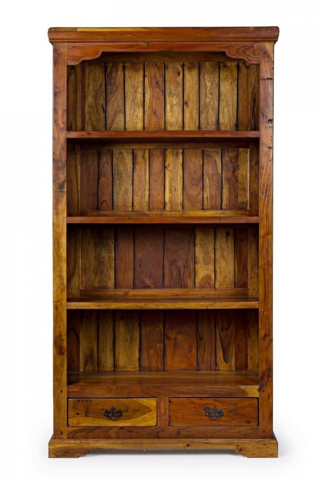 Libreria 4 piani - 2 cassetti in legno stile rustico 100x35x185 cm