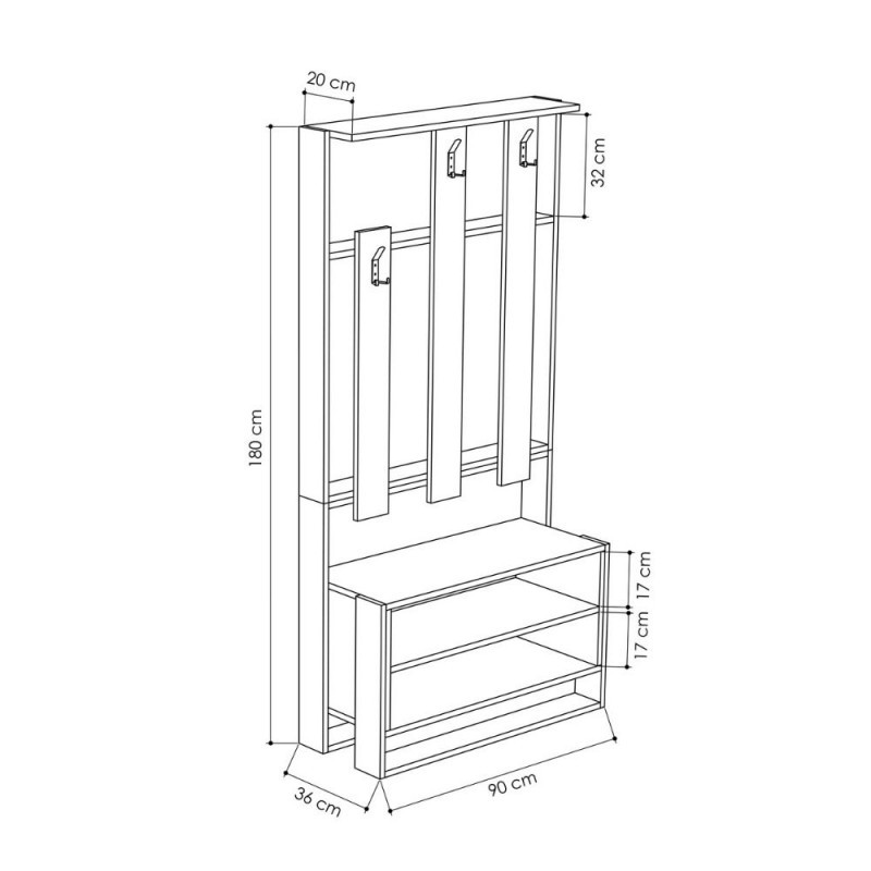 Mobile ingresso Chester noce 90x36xh.180 cm