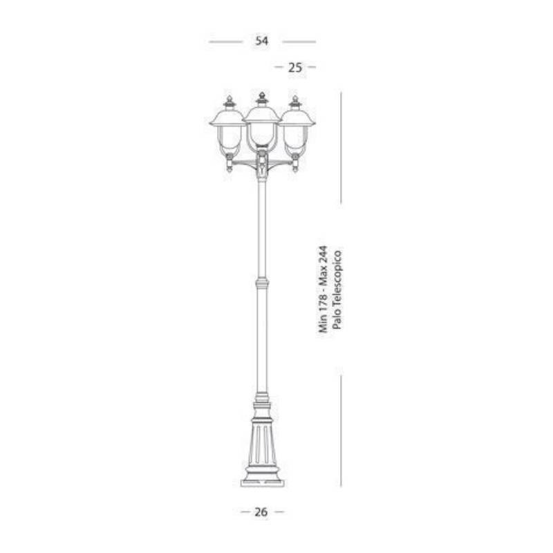Palo 3 luci  in pressofusione di alluminio grigio e rame da esterno  h.244 cm