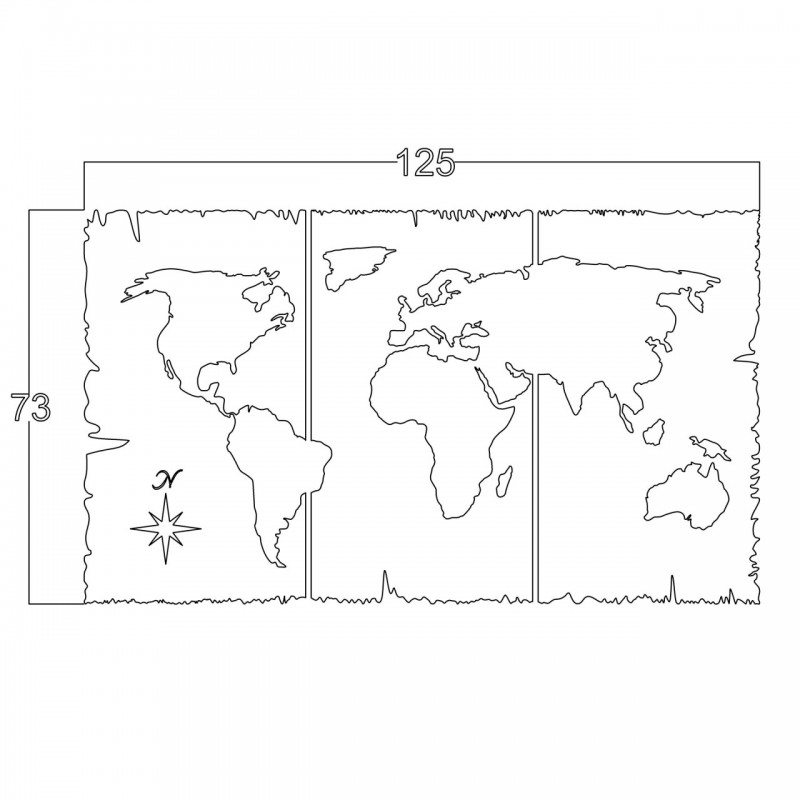 Quadro decorazione murale mappa nera cm cm 125x73 h