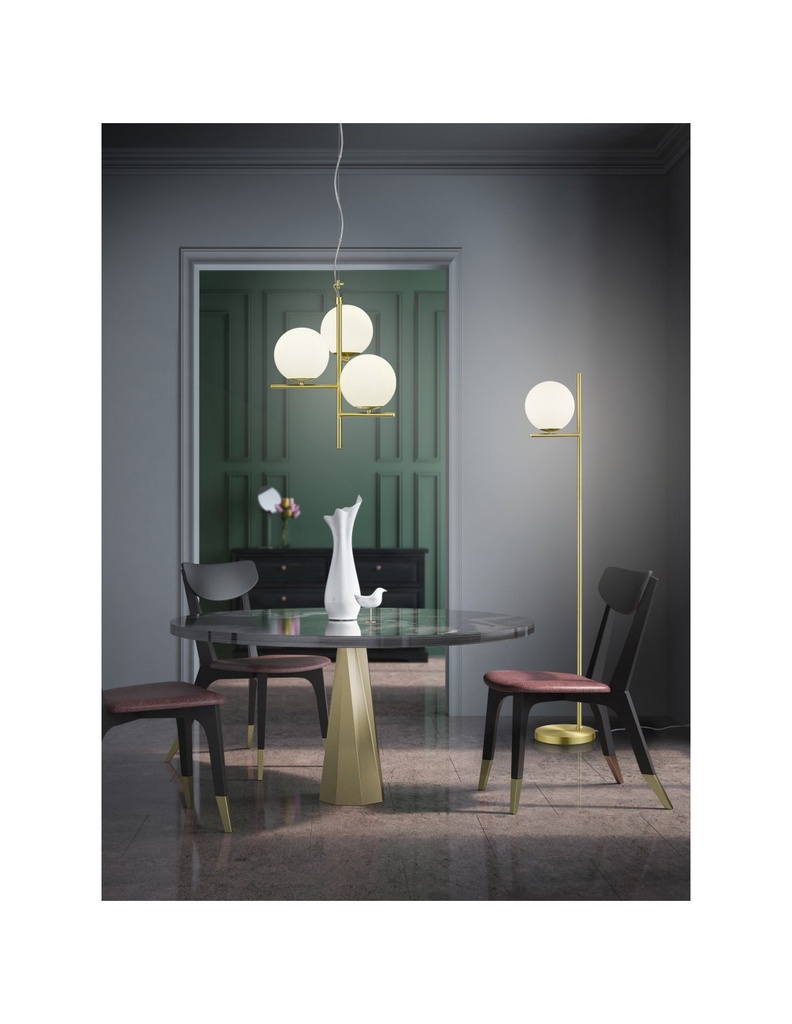 Sospensione 3Luci Sfere Vetro Bianco Ottone Ø40 cm Pure Trio Lighting