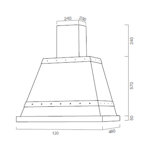 Cappa aspirante in acciaio inox brunito 120x48x62 cm