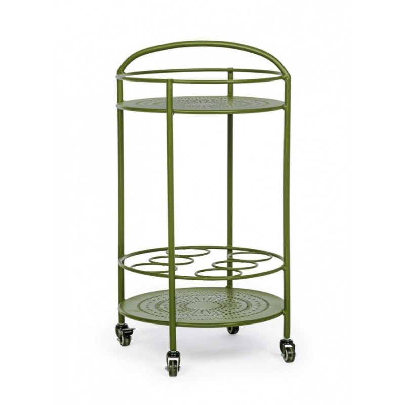 Carrello per bottiglie in acciaio verde con ruote autobloccanti