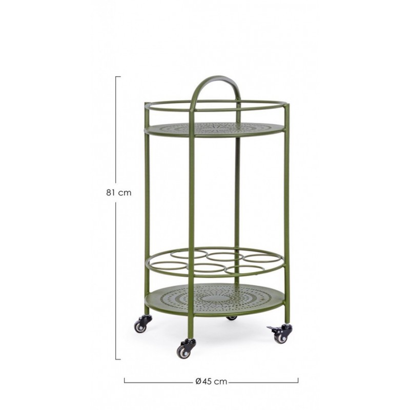 Carrello per bottiglie in acciaio verde con ruote autobloccanti