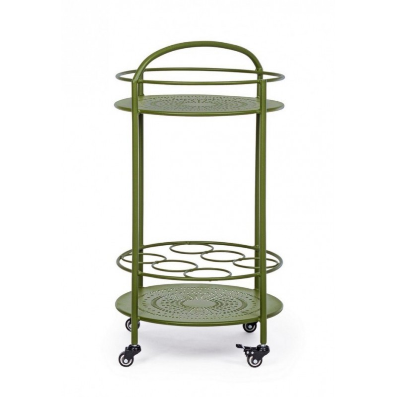 Carrello per bottiglie in acciaio verde con ruote autobloccanti