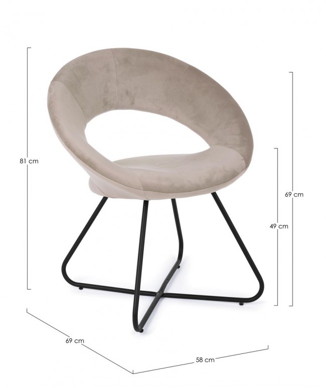 Poltrona Vanity  in velluto tortora e gambe in nero