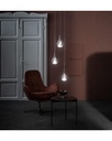 Lampada a sospensione in vetro e metallo rosa, dimensioni 33cm x 33cm x 133cm