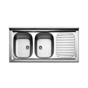 Lavello Cucina Due Vasche con Gocciolatoio Dx Acciaio da Appoggio 50x120 cm