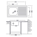 Lavello cucina vasca con gocciolatoio a sinistra in acciaio da appoggio 50x90 cm