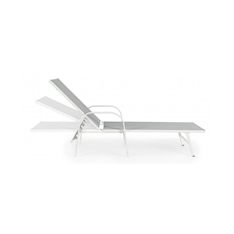 Lettino da giardino in acciaio bianco con braccioli - 195x95x30 cm