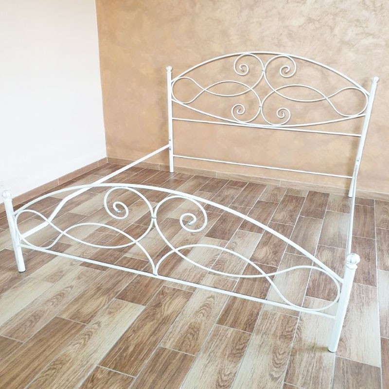 Letto matrimoniale in ferro battuto Bianco Argento NARCISO 170x202x h131,5 cm
