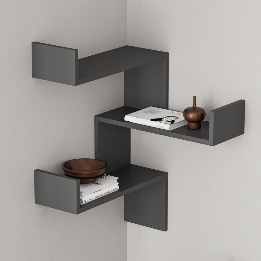 Libreria Angolare 3 Livelli Antracite H 90 x P 22 x L 60 cm