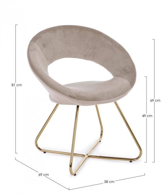 Poltrona Vanity in velluto tortora e gambe in oro