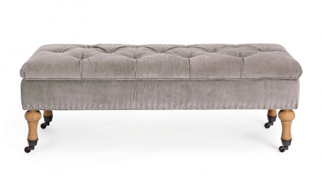 Panca Contenitore Beige in Velluto Stile Classico 110x44x40 cm
