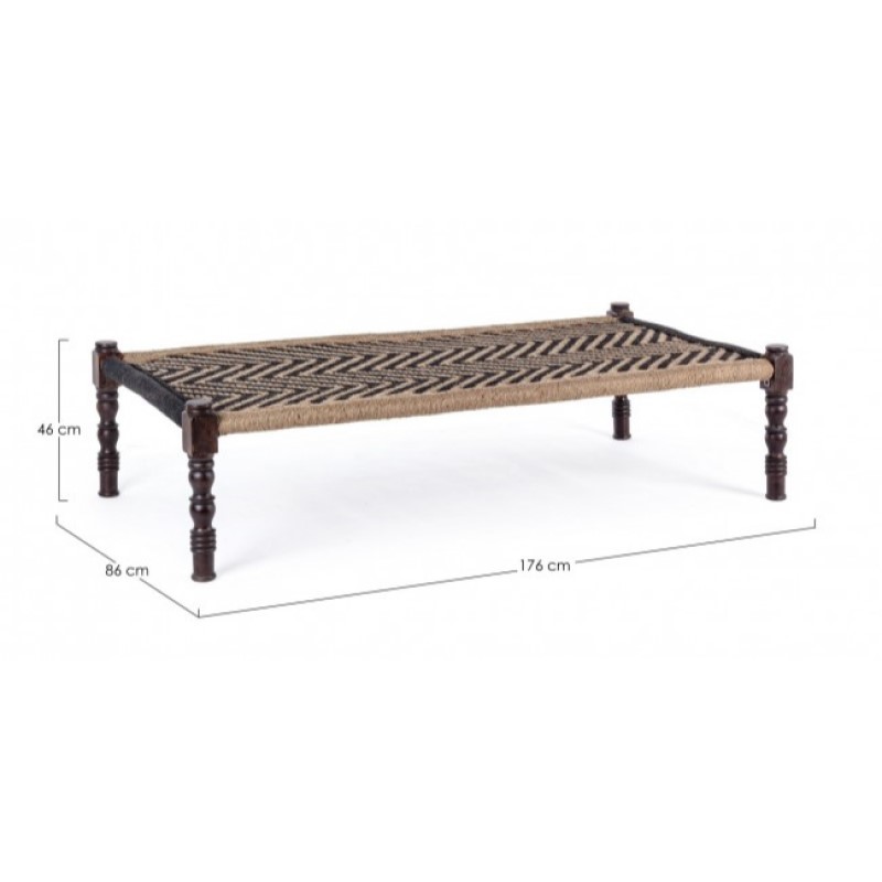 Panca etnica in legno nero 176x86x46 cm
