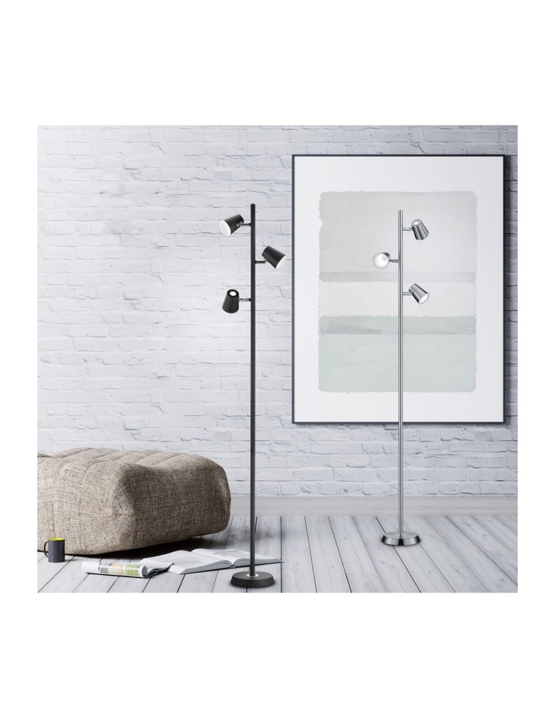 Piantana Fusto Lineare 3 Faretti Spot Led Nichel