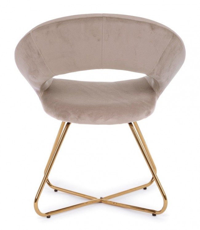 Poltrona Vanity in velluto tortora e gambe in oro