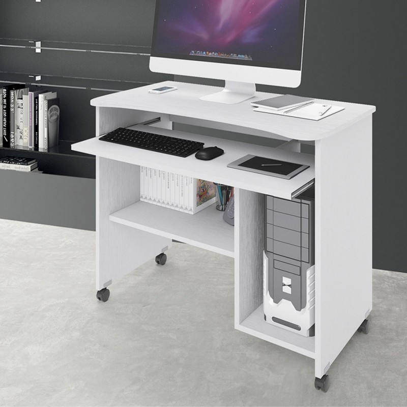 Portacomputer Bianco in Legno Nobilitato H.76x93x48,5 cm