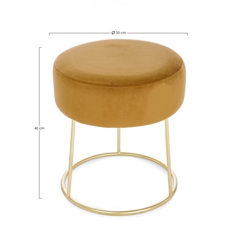 Pouf in velluto giallo ocra diametro 35x h40 cm