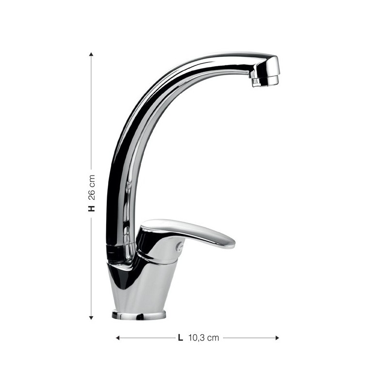 Rubinetto Miscelatore da Cucina Cromato con Canna in Acciaio - 26x10,3 cm