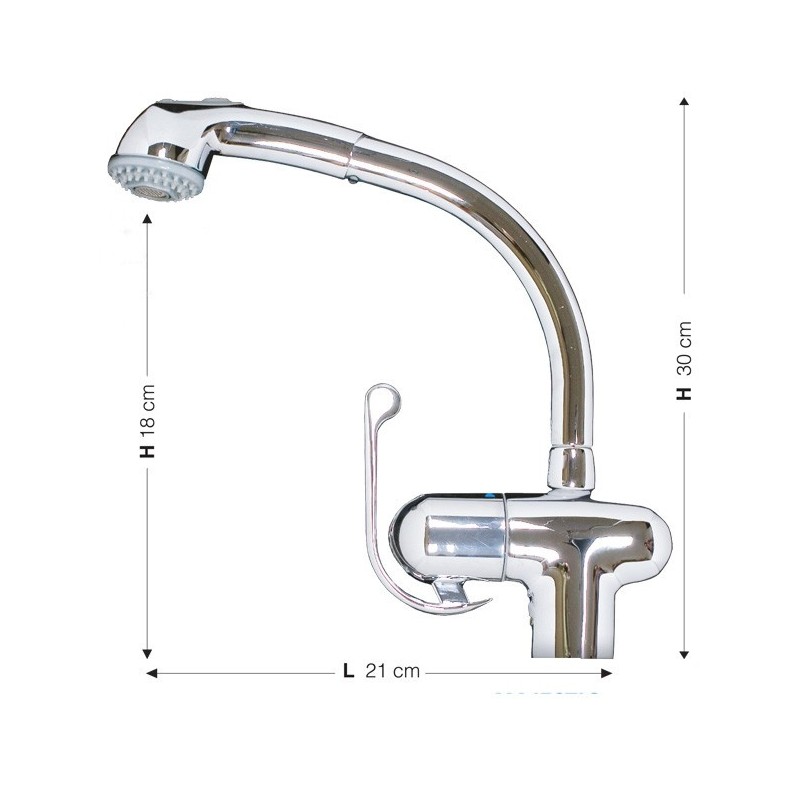 Rubinetto miscelatore lavello cucina con doccetta estraibile 30x21 cm