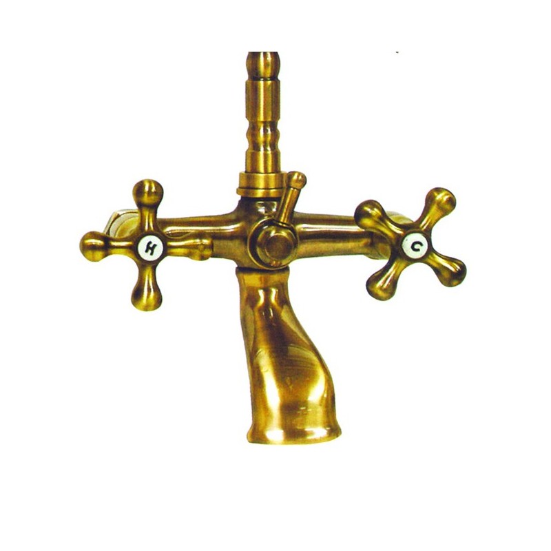 Rubinetto miscelatore per vasca da bagno con doccetta ottone antico - Dimensioni: 35x18x16 cm