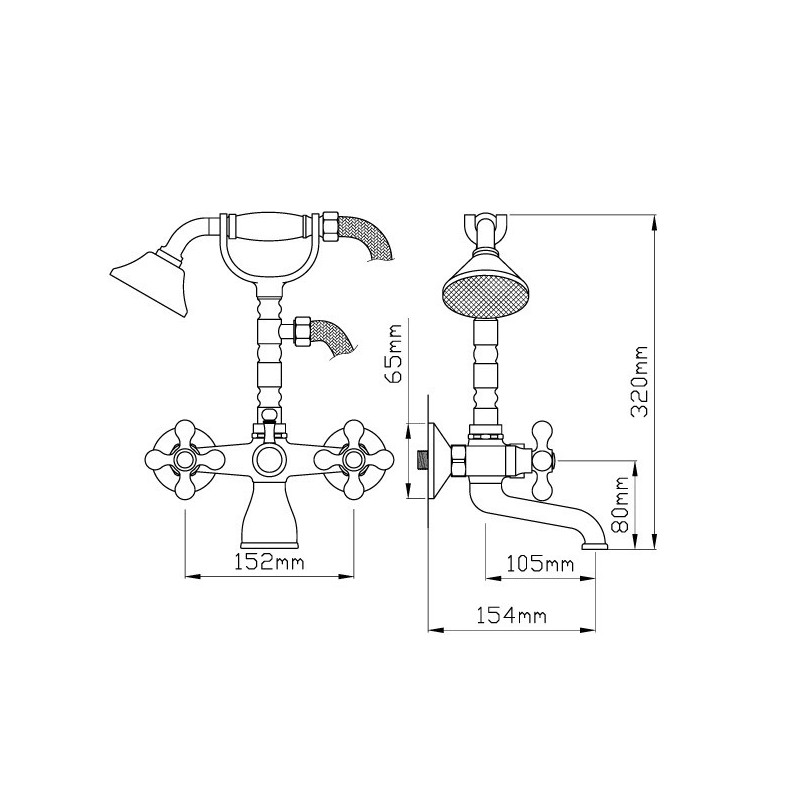 Rubinetto miscelatore per vasca da bagno con doccetta ottone antico - Dimensioni: 35x18x16 cm