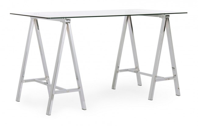 Scrivania Moderna Alchimia Cromo con Piano in Vetro 140x70x76h cm
