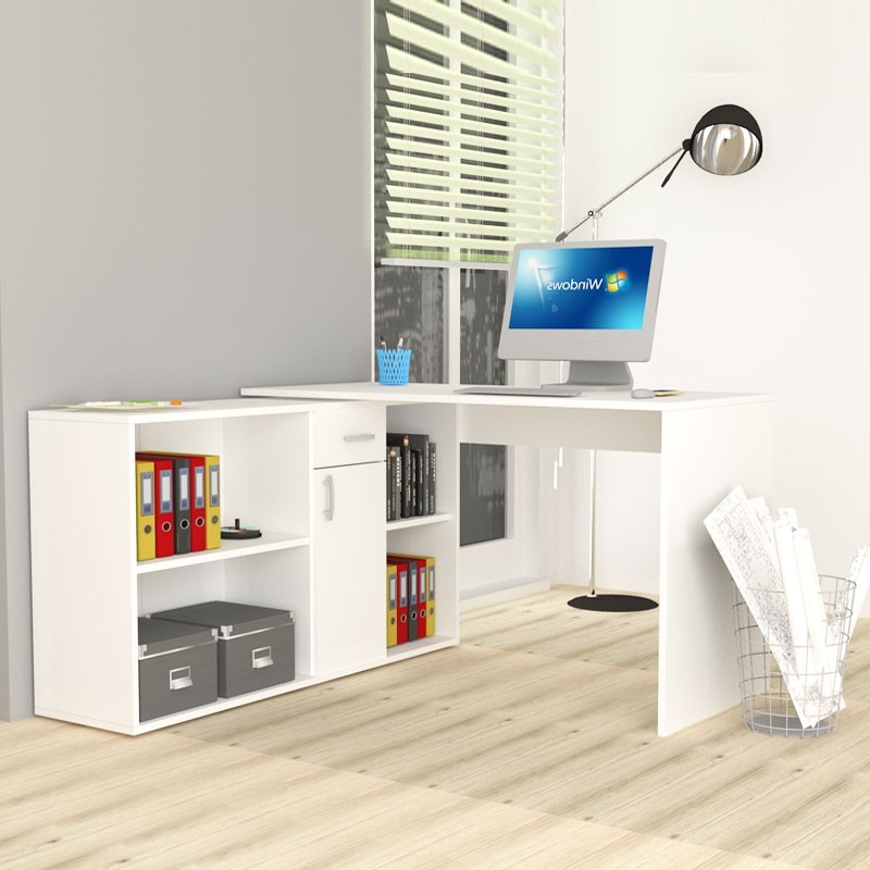 Scrivania Reversibile Bianca 210x60xh.74 cm - 4 Scomparti