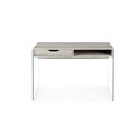 Scrivania di design in legno naturale con cassetto e gambe in vetro 110x55x76 cm