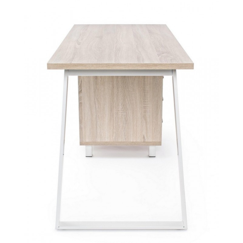 Scrivania in legno bianca con cassettiera Armande 140x60x76 cm