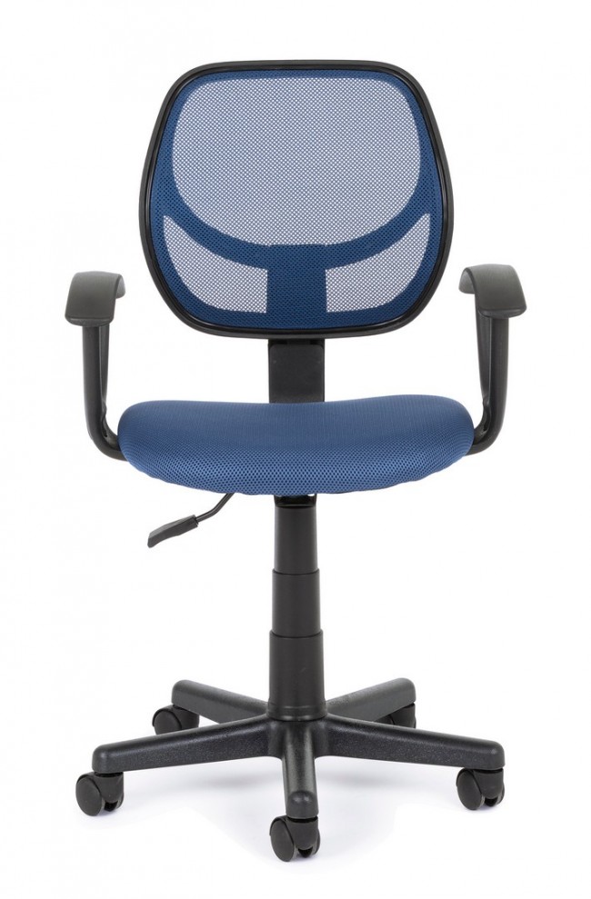 Sedia da ufficio blu con braccioli, base nylon ø53 cm, seduta imbottita in schiuma e rivestita in tessuto a rete, schienale rivestito in tessuto a rete, bracciolo in plastica (pp), altezza regolabile, da assemblare, 45x52x87,5/99h