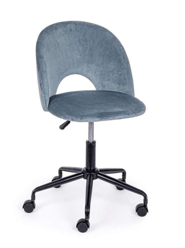 Sedia ufficio azzurro in velluto e acciaio - Dimensioni: 53x60x82 cm