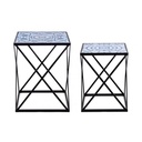 Set 2 tavolini in acciaio con piano in mdf decorato con stampa 55h 47h cm