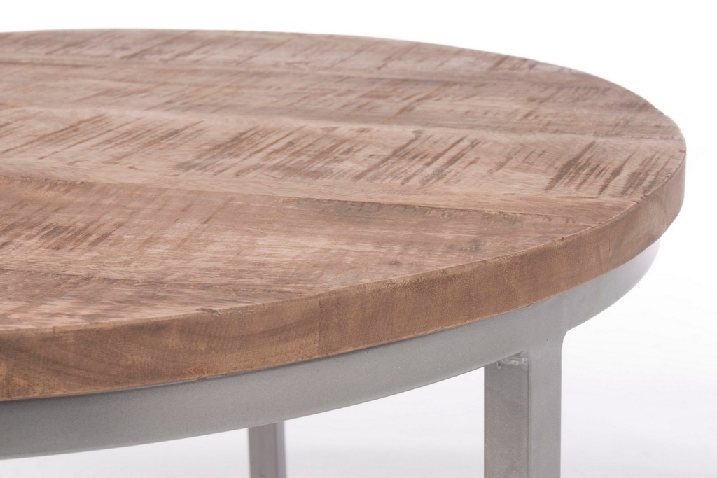 Set 3 tavolini in acciaio e legno Narvik - Stile industriale - Misure: grande ø78x47 cm, medio ø58x40 cm, piccolo Ø43x33 cm