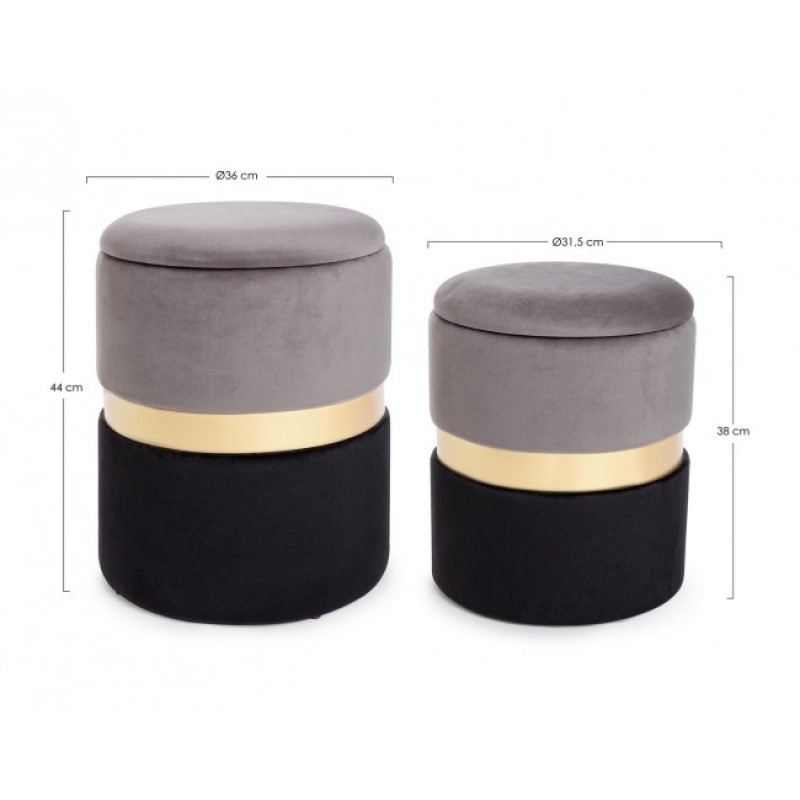 Set due pouf moderni apribili grigio nero oro - Design elegante e versatile