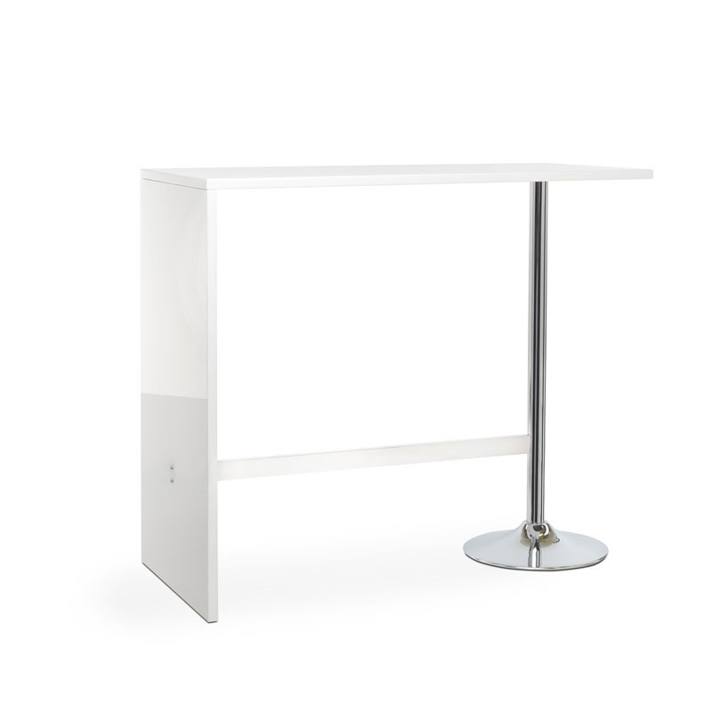 Tavolo penisola rettangolare bianco lucido con gamba cromata 120x60xh.105 cm